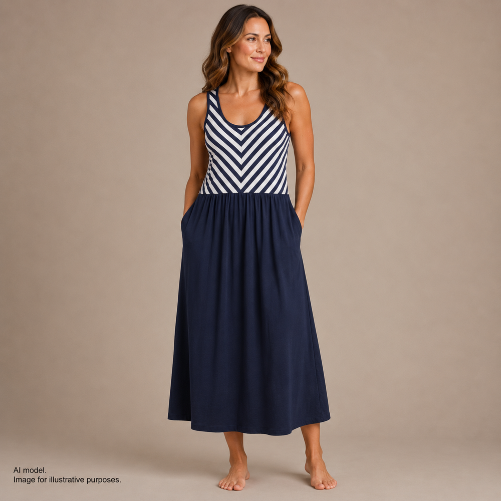 Toad&Co Dress Womens XL Blue Stripe Organic Cotton Lux Maxi Tank Scoop Nautical